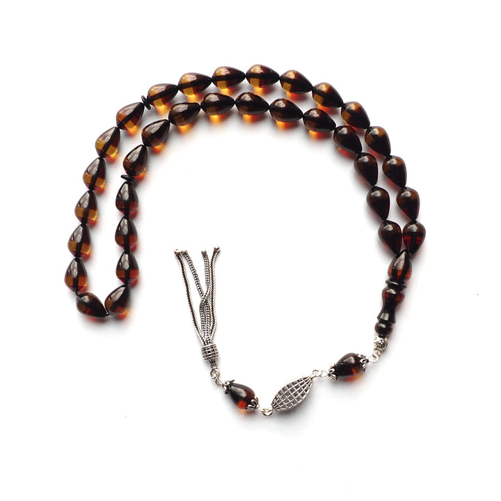 Silver Tassel Graded Pressed Fire Amber Tasbeeh – WATD127