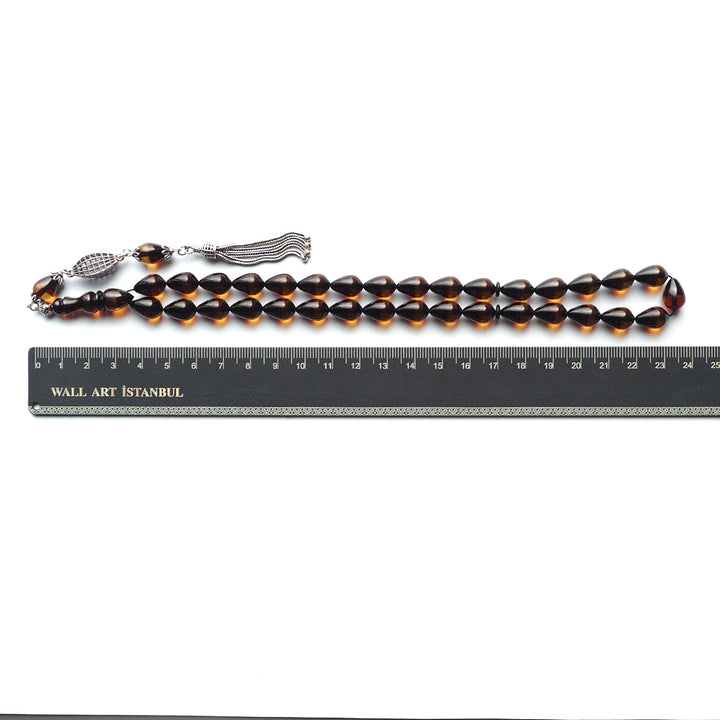 Silver Tassel Graded Pressed Fire Amber Tasbeeh – WATD127