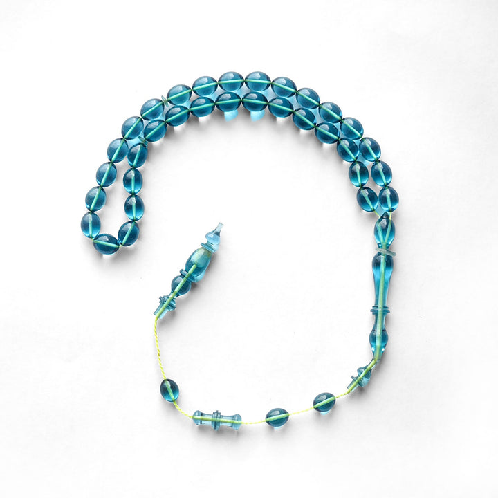 Handcrafted Pressed Fire Amber Tasbeeh – Oval-Cut Beads – WATD145