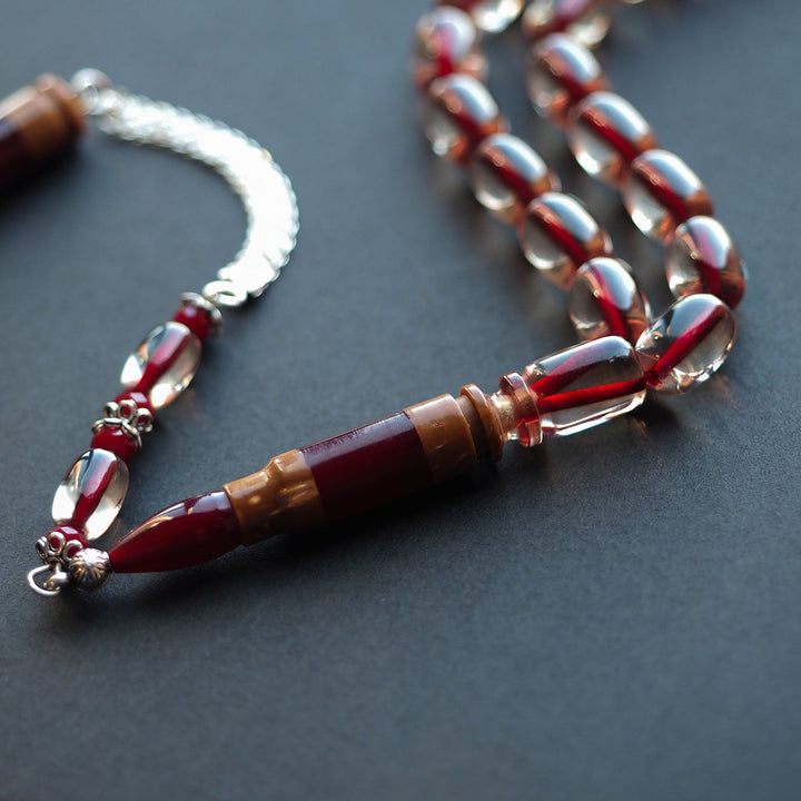 Pressed Amber Tasbeeh with 925 Sterling Silver Tassel & Kuka Combination – WATD153