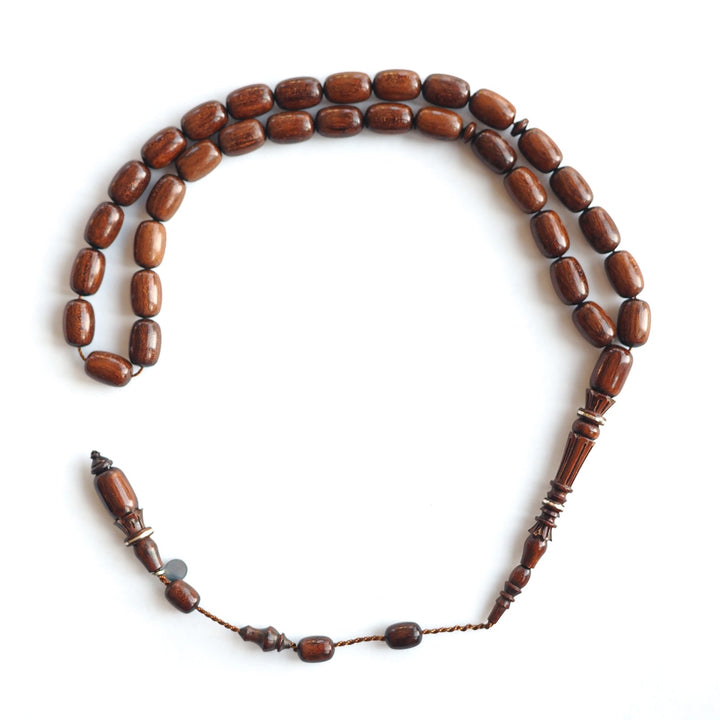 Snakewood Hand-Carved Imam & Hitame with Silver Wrap, Hand-Polished Tasbeeh – WATD229