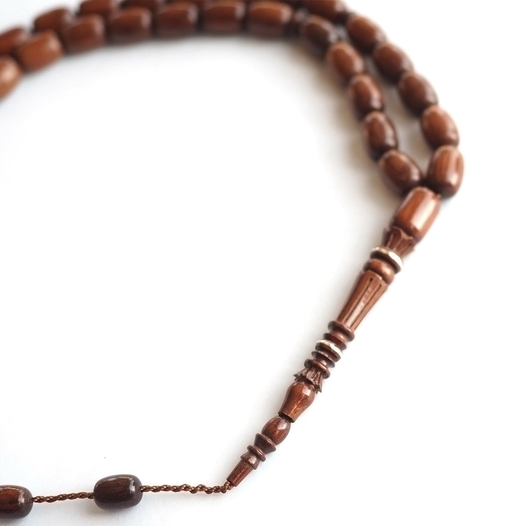 Snakewood Hand-Carved Imam & Hitame with Silver Wrap, Hand-Polished Tasbeeh – WATD229