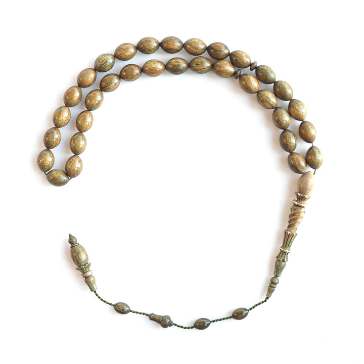 Green Rosewood Tasbeeh with Hand-Carved Imam & Hitame, Silver Wrap Workmanship, Hand-Polished – WATD231