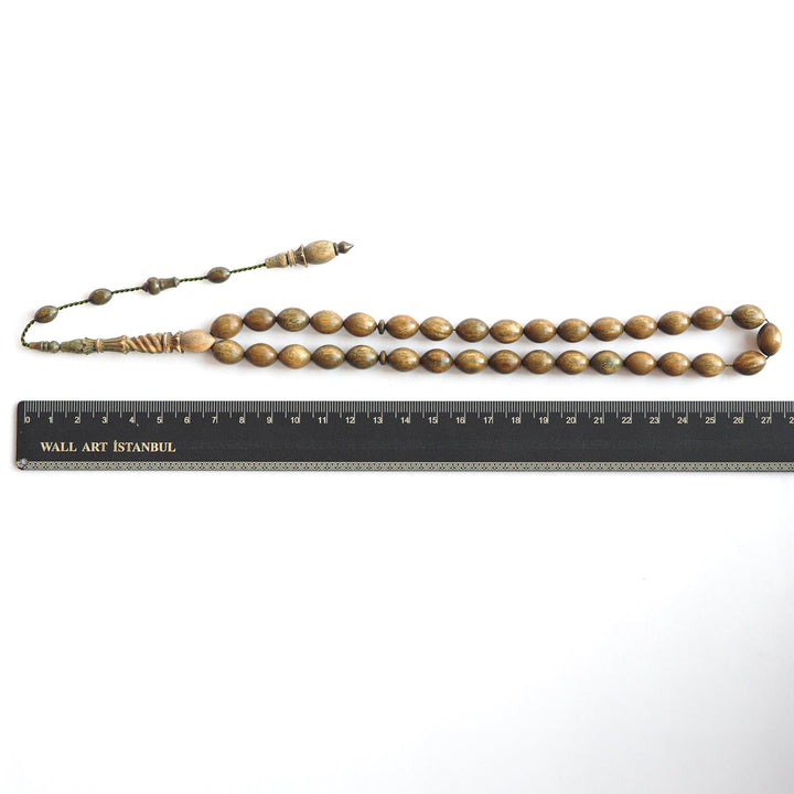 Green Rosewood Tasbeeh with Hand-Carved Imam & Hitame, Silver Wrap Workmanship, Hand-Polished – WATD231