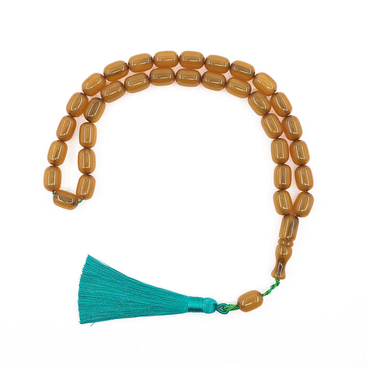 Capsule Cut Pressed Amber Tasbeeh with Turquoise Tassel – WATD347
