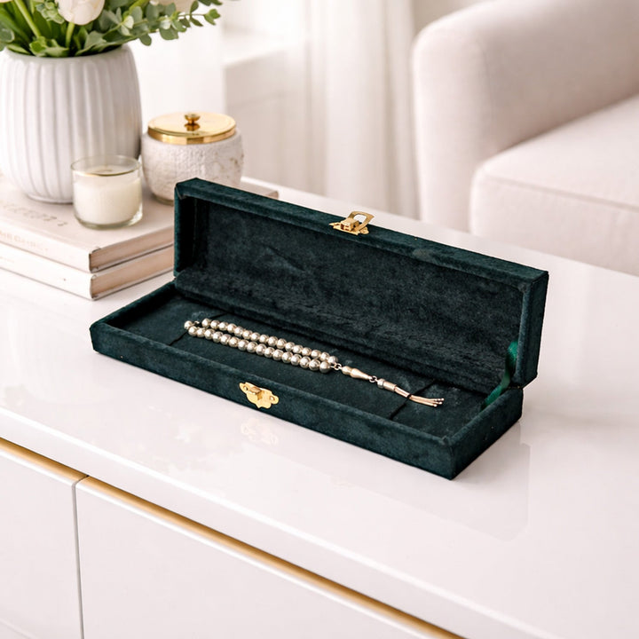 Exclusive Velvet-Covered Wooden Tasbeeh Box – WATD379