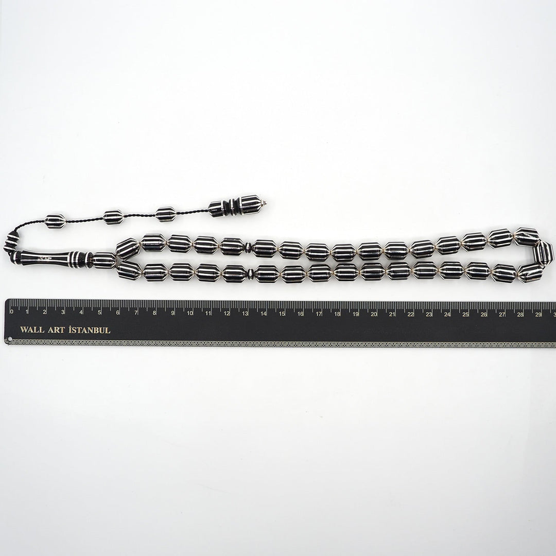 Premium Capsule Cut Tasbeeh with 12 Split Silver Inlays – WATD405
