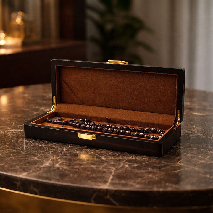 Nobility Series Brown Pattern Wooden Tasbeeh Box - WATD431
