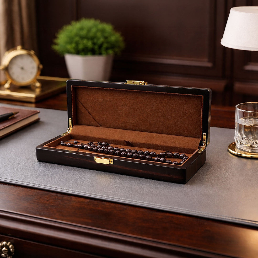 Nobility Series Brown Pattern Wooden Tasbeeh Box - WATD431