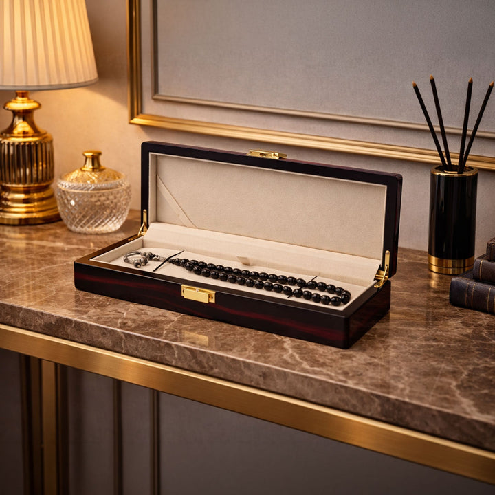 Nobility Series Burgundy Pattern Wooden Tasbeeh Box - WATD434