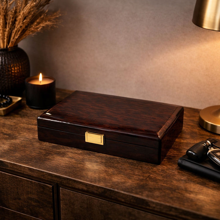 Magnificence Series Walnut Pattern Wooden Tasbeeh & Accessories Box - WATD435