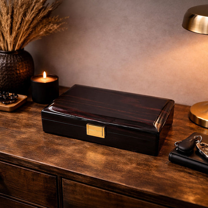 Magnificence Series Burgundy Pattern Wooden Tasbeeh & Accessories Box - WATD436