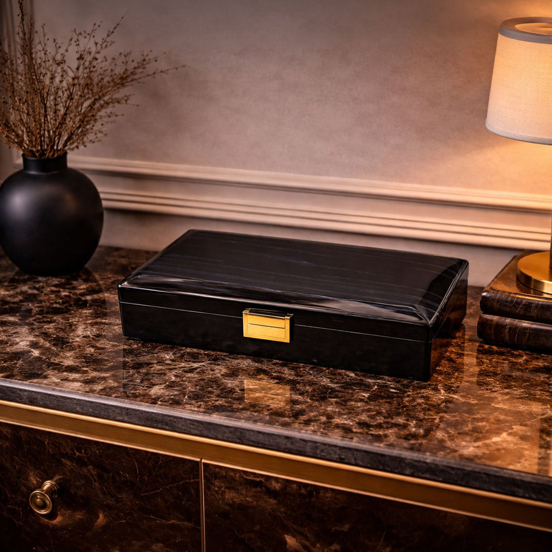Select Series Anthracite Pattern Wooden Tasbeeh Box - WATD438