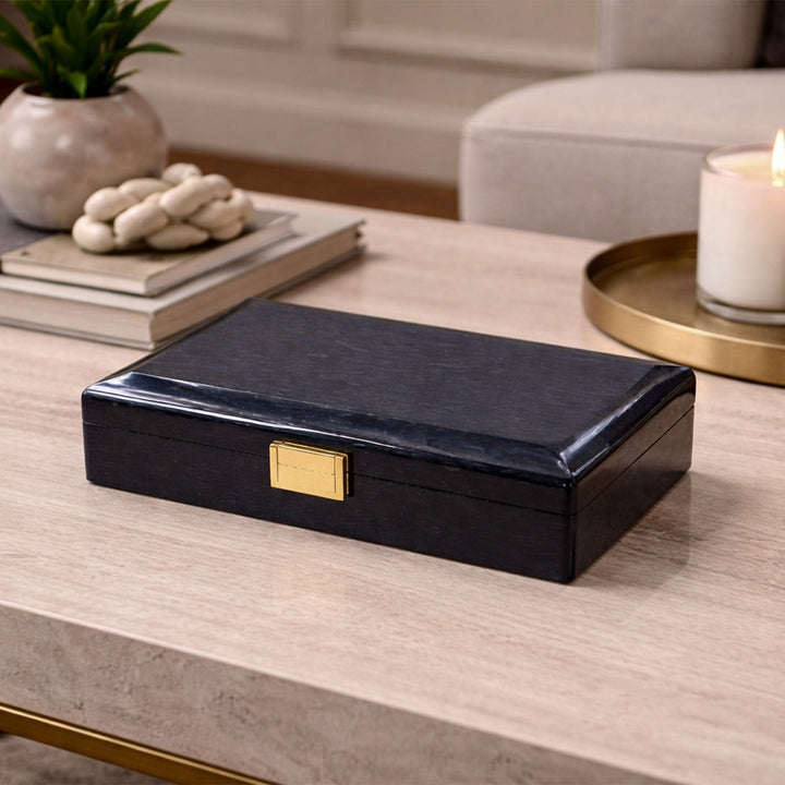 Select Series Navy Pattern Wooden Tasbeeh Box - WATD441
