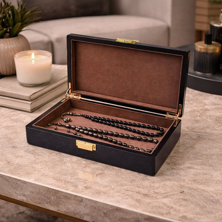Select Series Navy Pattern Wooden Tasbeeh Box - WATD441