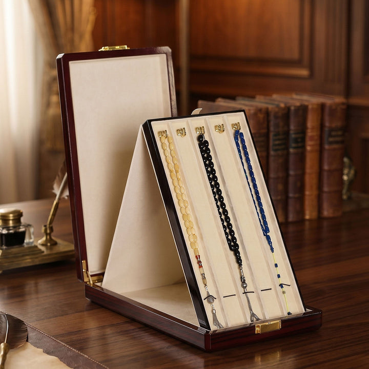 Prestige Series Burgundy Pattern Wooden Tasbeeh Box - WATD444