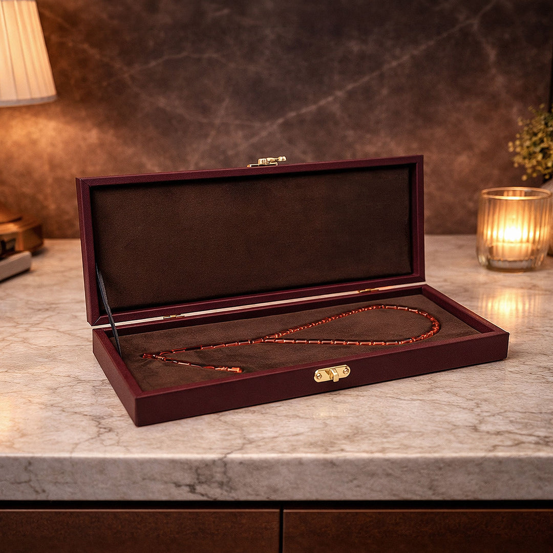Mastercrafted Diamond-Detailed Orange Pressed Amber Tasbeeh (Special Box) – WATD451
