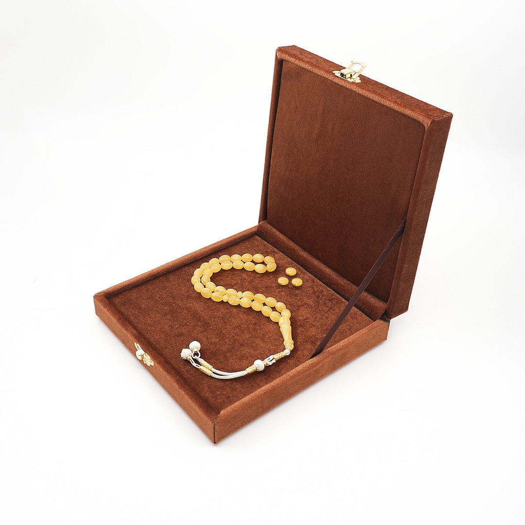 Premium Natural Baltic Amber Capsule Cut 1000 Sterling Silver Kazaz Tassel Tasbeeh - WATD458