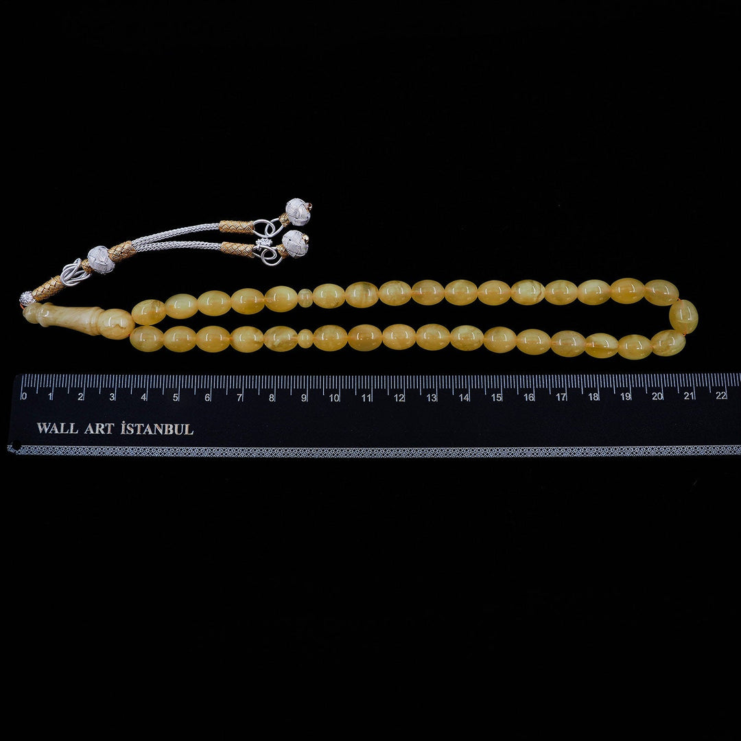 Premium Natural Baltic Amber Capsule Cut 1000 Sterling Silver Kazaz Tassel Tasbeeh - WATD458