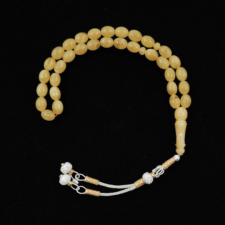 Premium Natural Baltic Amber Capsule Cut 1000 Sterling Silver Kazaz Tassel Tasbeeh - WATD458
