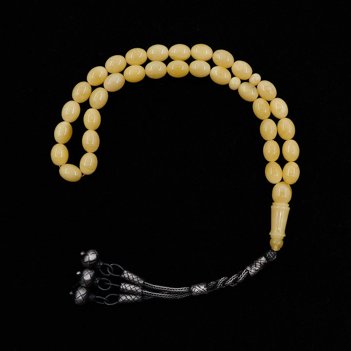 Premium Natural Baltic Amber Capsule Cut 1000 Sterling Silver Kazaz Tassel Tasbeeh - WATD461