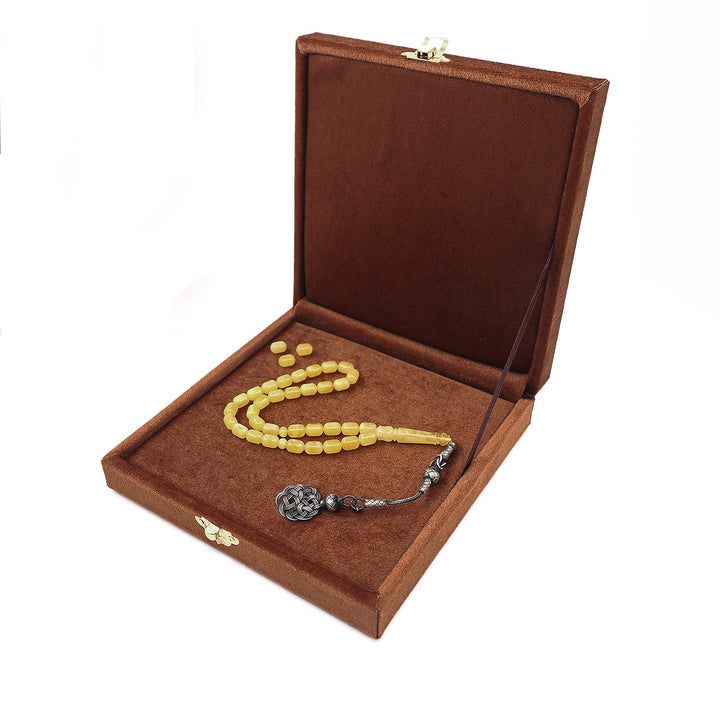 Premium Natural Baltic Amber Capsule Cut 1000 Sterling Silver Kazaz Tassel Tasbeeh - WATD465
