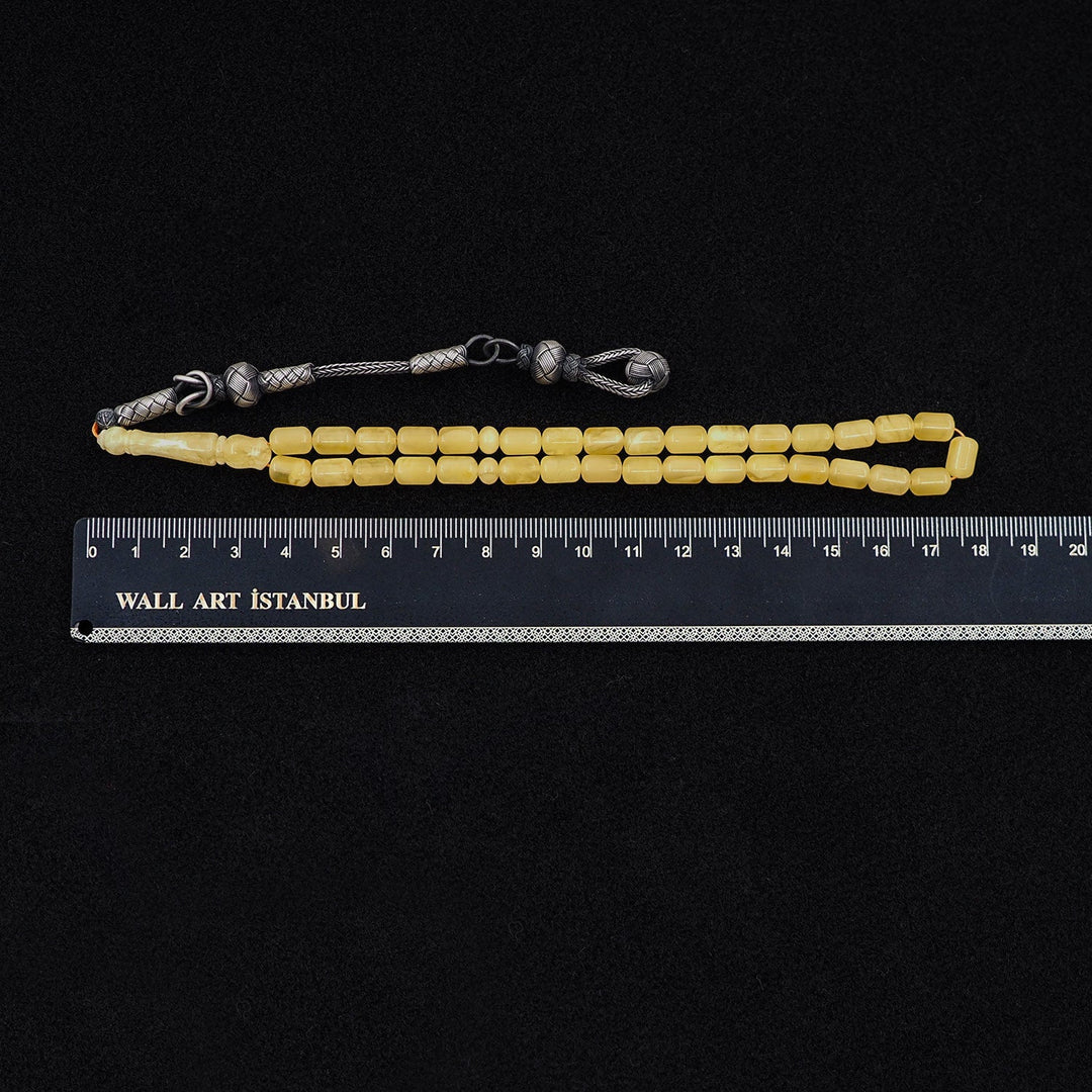 Premium Natural Baltic Amber Capsule Cut 1000 Sterling Silver Kazaz Tassel Tasbeeh - WATD471