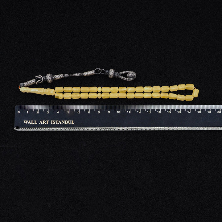 Premium Natural Baltic Amber Capsule Cut 1000 Sterling Silver Kazaz Tassel Tasbeeh - WATD471