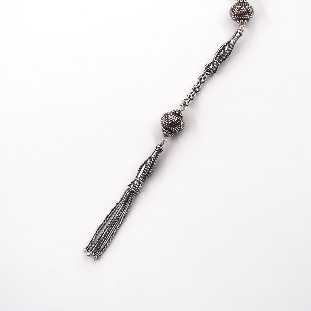 Master Crafted Silver Inlaid Wheel Cut Kuka Wood Tasbeeh (with Silver Tassel & Special Box) - WATD486