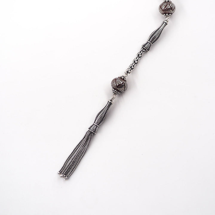 Master Crafted Silver Inlaid Wheel Cut Kuka Wood Tasbeeh (with Silver Tassel & Special Box) - WATD486