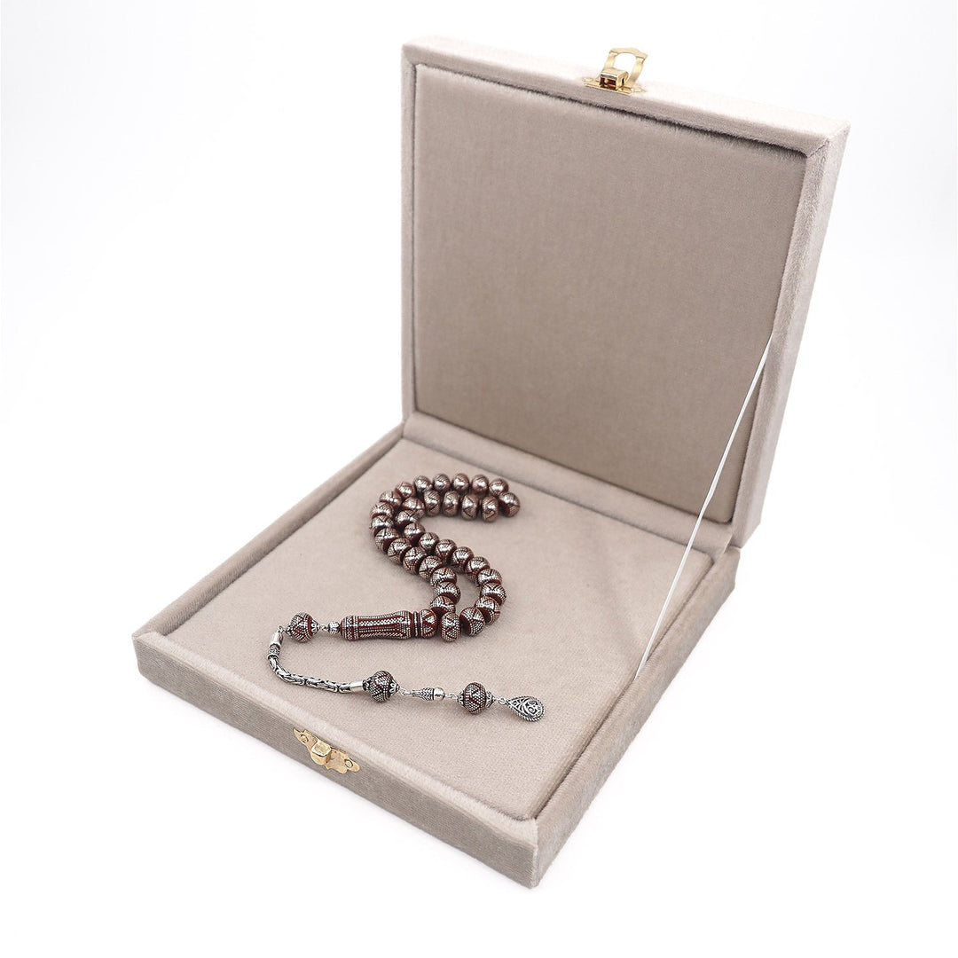 Master Crafted Silver Inlaid Wheel Cut Kuka Wood Tasbeeh (with Silver Tassel & Special Box) - WATD489