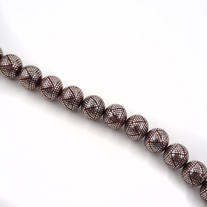 Master Crafted Silver Inlaid Round Cut Kuka Wood Tasbeeh (with Silver Tassel & Special Box) - WATD492