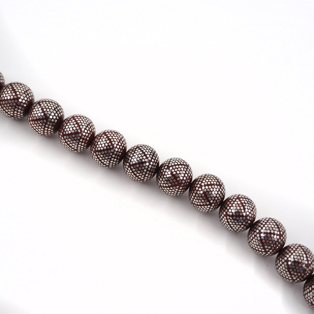 Master Crafted Silver Inlaid Round Cut Kuka Wood Tasbeeh (with Silver Tassel & Special Box) - WATD494