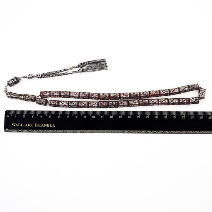 Master Crafted Silver Inlaid Faceted Cut Kuka Wood Tasbeeh (with Silver Tassel & Special Box) - WATD496