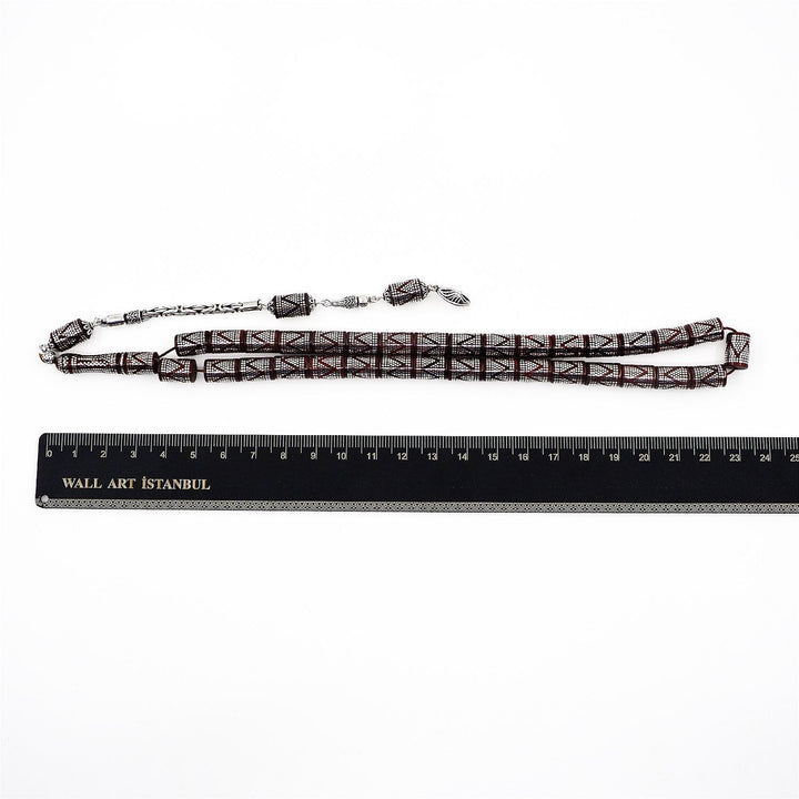 Master Crafted Silver Inlaid Faceted Cut Kuka Wood Tasbeeh (with Silver Tassel & Special Box) - WATD497