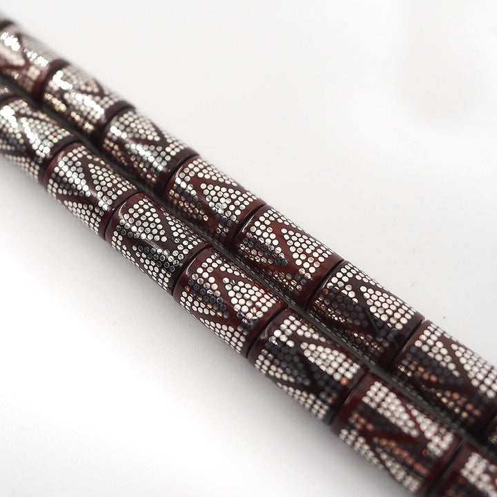 Master Crafted Silver Inlaid Faceted Cut Kuka Wood Tasbeeh (with Silver Tassel & Special Box) - WATD497