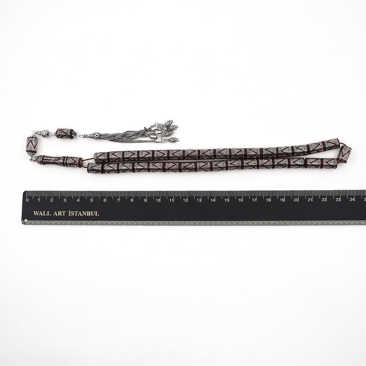 Master Crafted Silver Inlaid Faceted Cut Kuka Wood Tasbeeh (with Silver Tassel & Special Box) - WATD499