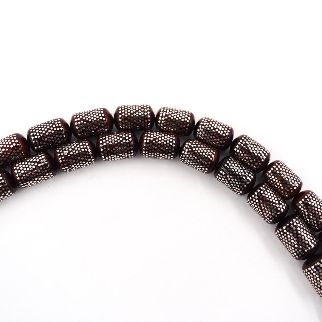 Silver Inlaid Capsule Cut Kuka Wood Tasbeeh (with Silver Tassel & Special Box) - WATD501
