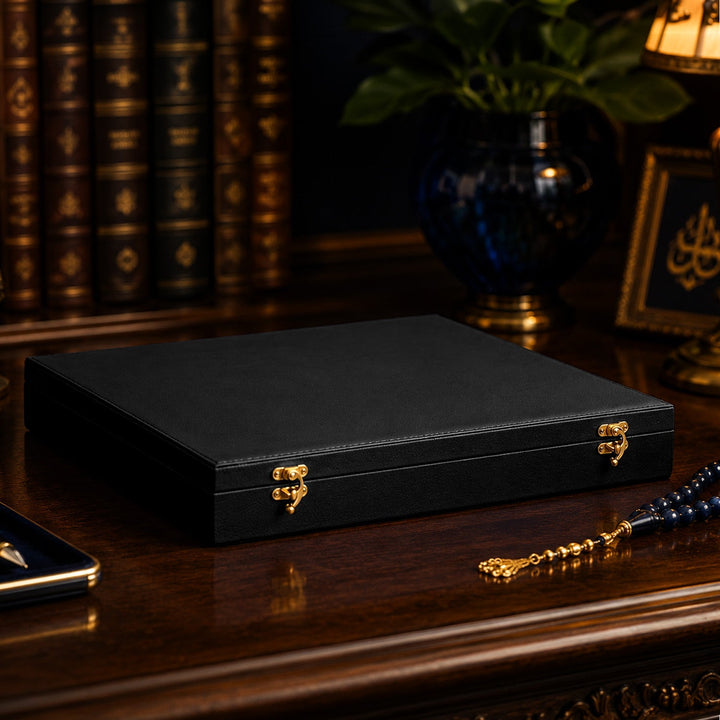 Exclusive Black Leather-Covered Wooden Tasbeeh Case (For up to 21 Tasbeehs) - WATD505