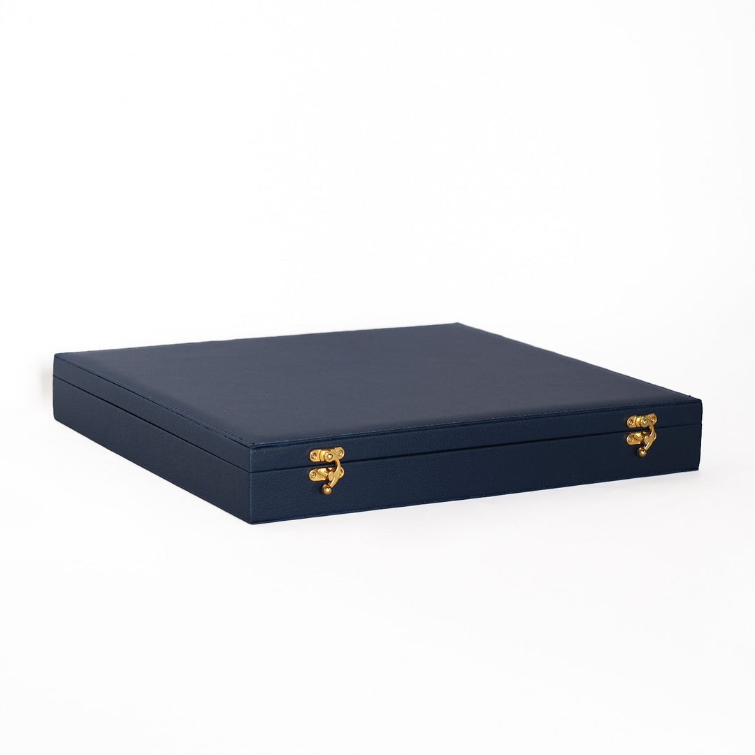 Exclusive Navy Blue Leather-Covered Wooden Tasbeeh Case (For up to 21 Tasbeehs) - WATD505