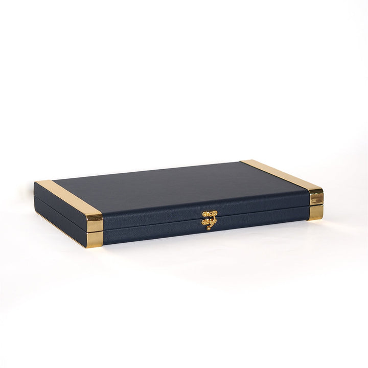 Exclusive Navy Blue Leather-Covered Wooden Tasbeeh Case (For up to 14 Tasbeehs) - WATD506