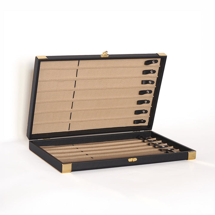 Exclusive Black Leather-Covered Wooden Tasbeeh Case (For up to 14 Tasbeehs) - WATD506