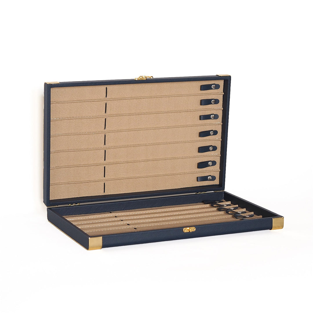 Exclusive Navy Blue Leather-Covered Wooden Tasbeeh Case (For up to 14 Tasbeehs) - WATD506