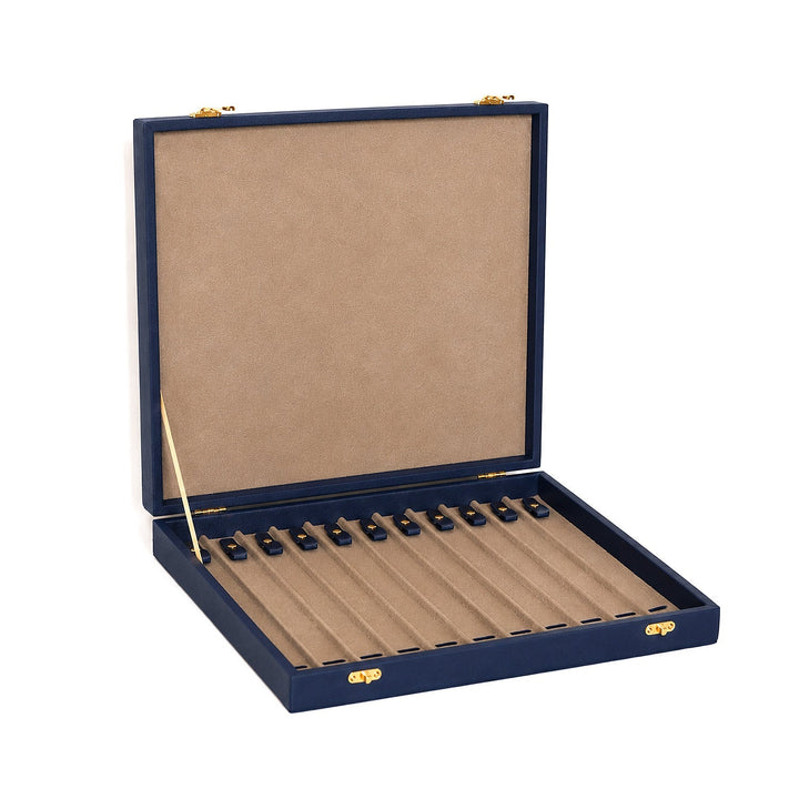 Exclusive Navy Blue Leather-Covered Wooden Tasbeeh Case (For up to 11 Tasbeehs) - WATD507