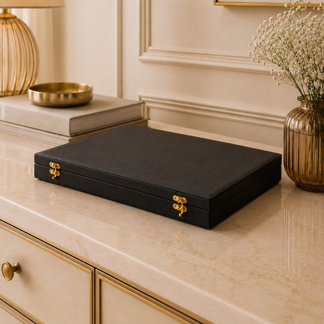 Exclusive Black Leather-Covered Wooden Tasbeeh Case (For up to 11 Tasbeehs) - WATD507