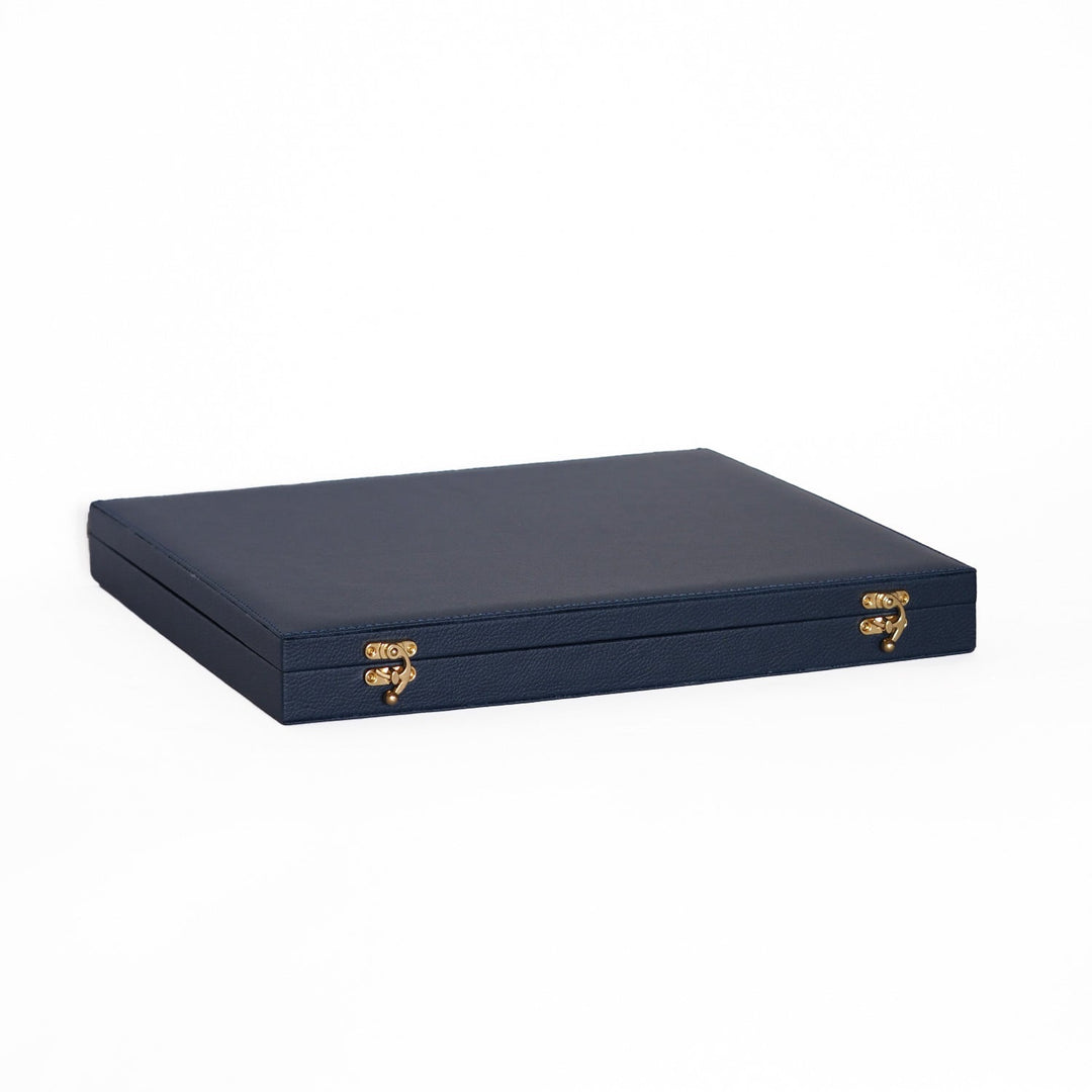 Exclusive Navy Blue Leather-Covered Wooden Tasbeeh Case (For up to 11 Tasbeehs) - WATD507