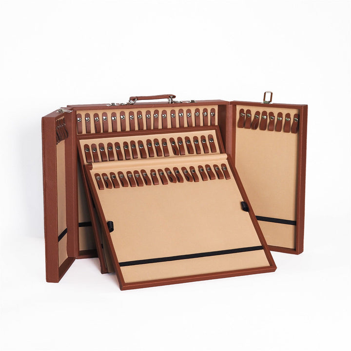 Exclusive Tan Brown Leather-Covered Wooden Tasbeeh Case (For up to 67 Tasbeehs) - WATD511