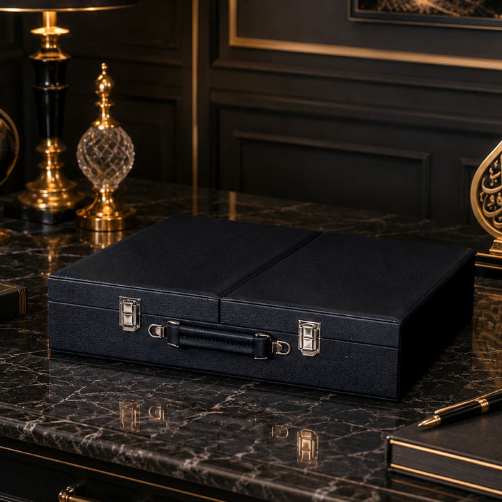 Exclusive Black Leather-Covered Wooden Tasbeeh Case (For up to 67 Tasbeehs) - WATD511