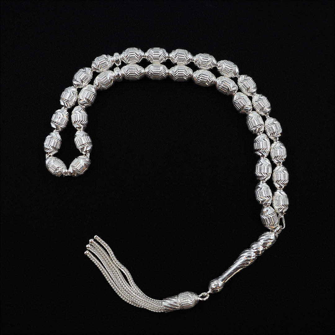 Mastercrafted Fine Detailed Silver Tasbeeh with Silver Tassel – WATD528
