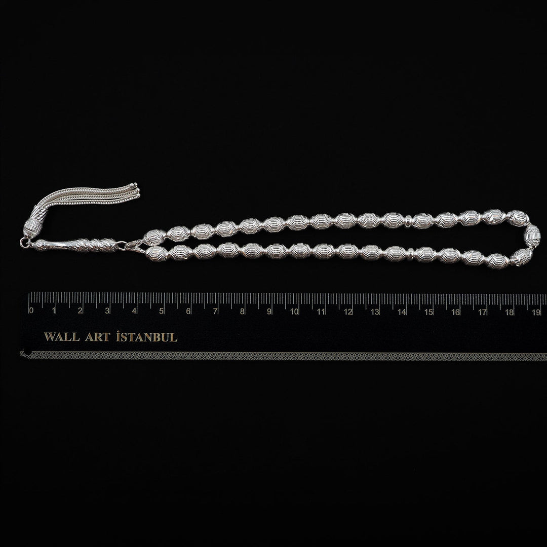 Mastercrafted Fine Detailed Silver Tasbeeh with Silver Tassel – WATD528